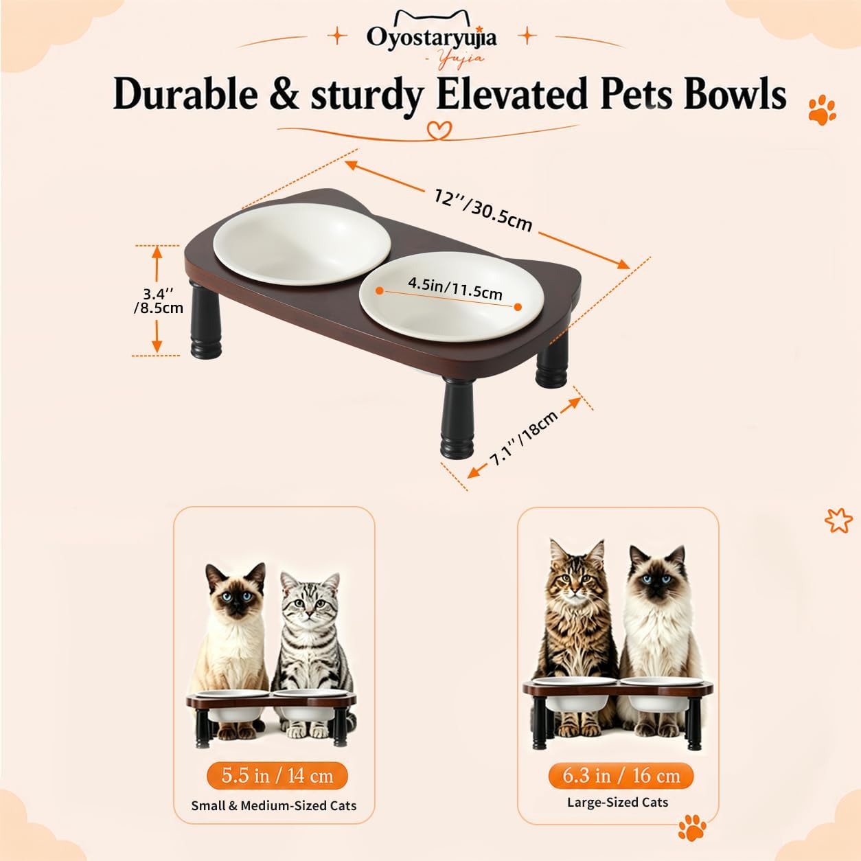 Cute Elevated Cat Bowls, Raised Cat Bowl Stand, 5.5" Ceramic Cat Food Bowls image 2