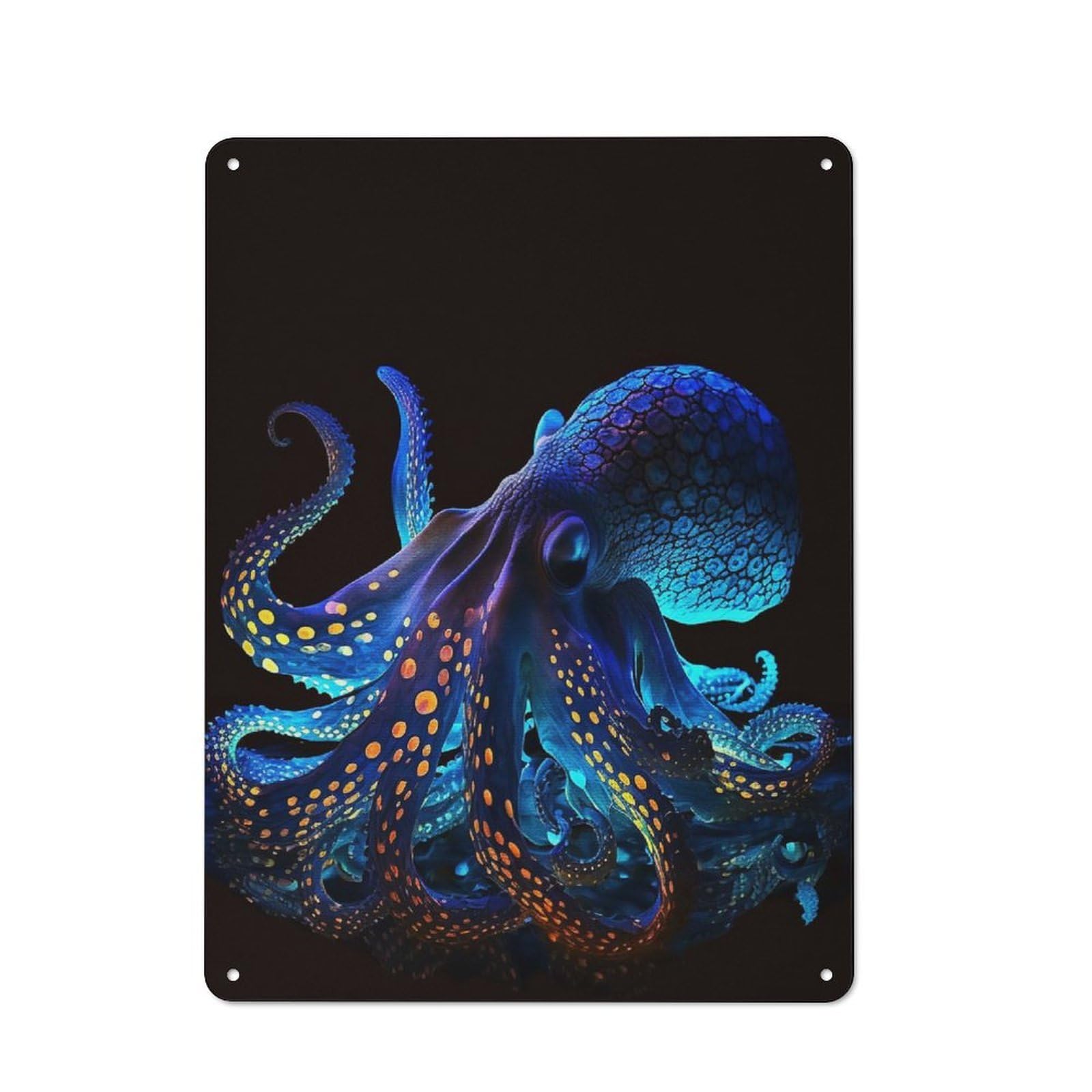 Junmoney Style-1 Tin Wall Plaque 40X30cm With Neon Octopus For Workshop Wall, With Clear Retro Wall Decor Character
