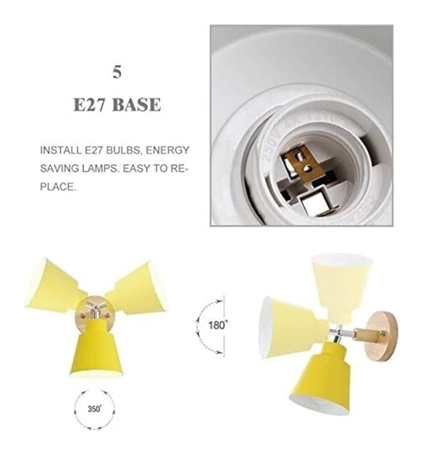 Nordic Minimalist Rotation Wall Lamp, Wood Metal Plug in Sconces W/Switch Mounted Light Fixture for Kids Bedroom Bedside Reading Living Room Corridor Hotel(Green)(D)