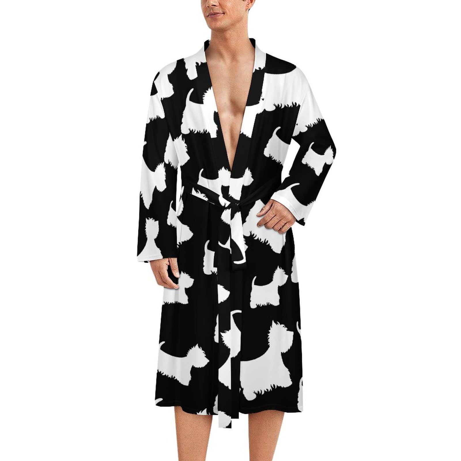 Fwjzdsp Unisex As Pic Westie Dogs Mens Summer Robes Lightweight Bathrobe Bath Robe Knee Length Shawl Collar Loungewear