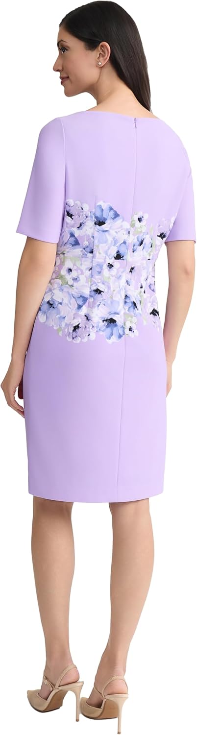 Kasper Womens Elbow Sleeve Printed Waist Sheath Dress