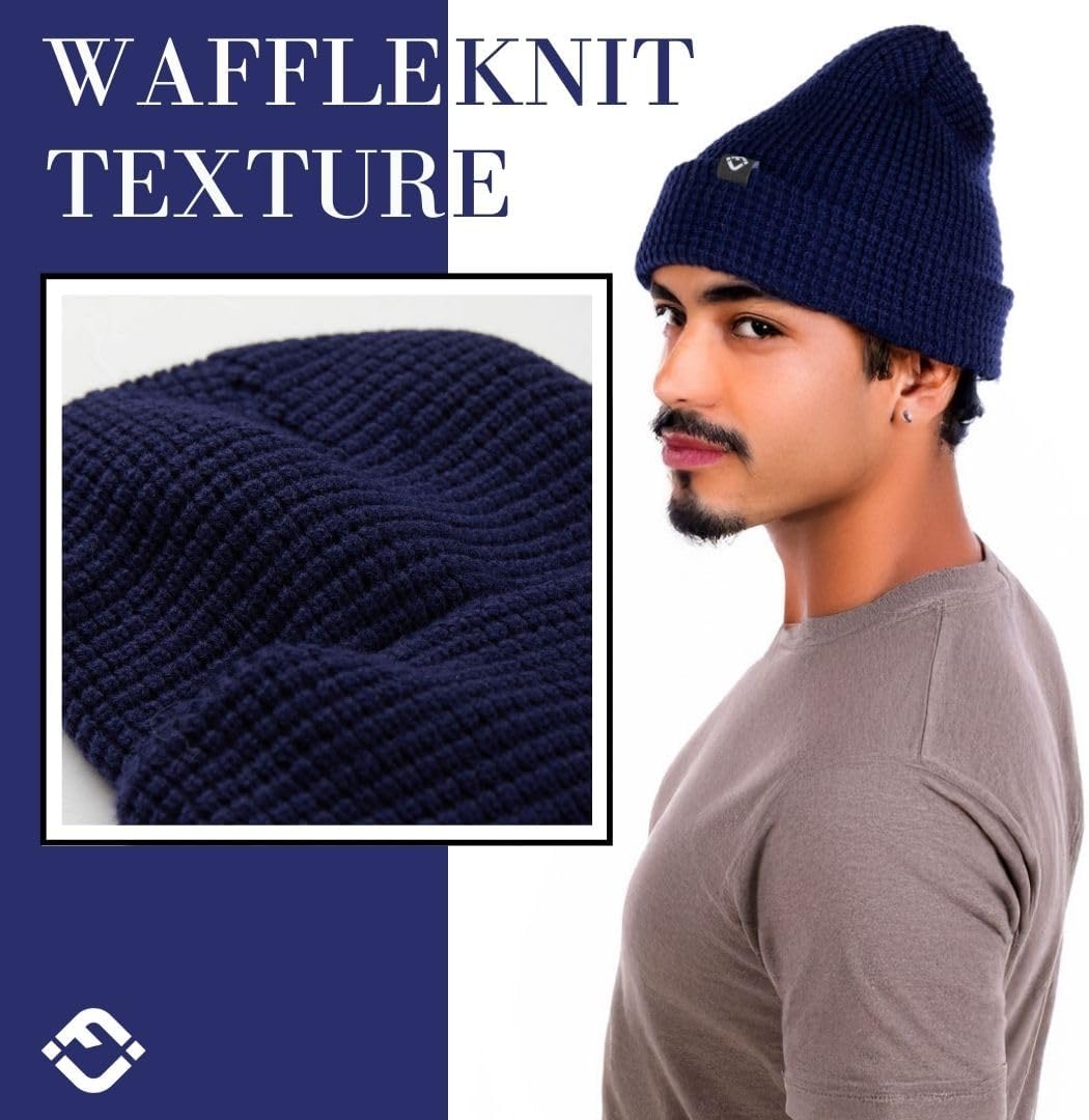 Funky Junque Basics Waffle Knit Winter Beanie – Warm Hats for Men & Women, Cozy Mens Beanies, Durable Premium Toboggan Hat - Image 6