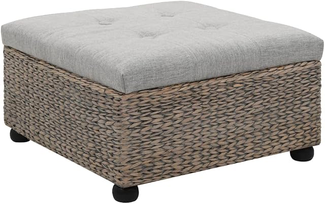 vidaXL Ottoman Seagrass 65x65x40cm Grey Foot Rest Stool Pouffe Storage Box