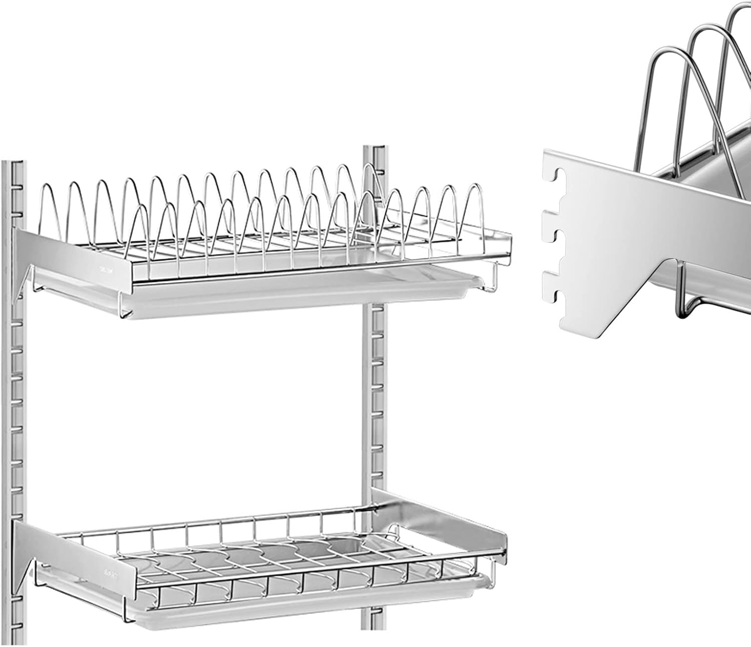 TIANQIHAO Wall Mounted Stainless Steel Dish Drainer Rack, 2 Layer Kitchen Nizer With Plate Rack And Utensil Holder, Ideal For Bowls And Plates Storage,2 layer
