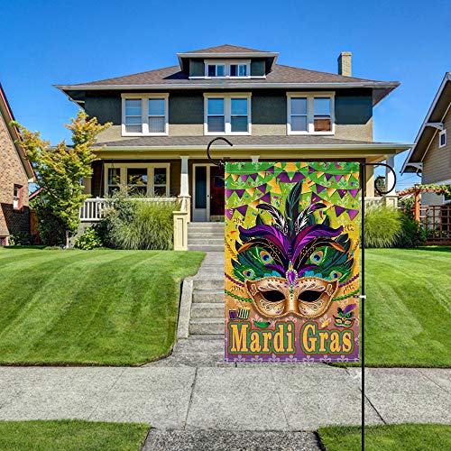 Hexagram Mardi Gras Garden Flag Double Sided Decorative Burlap Flags 12X18Inch,Masquerade Mask Fleur De Lis Carnival Party Signs Holiday Yard Outdoor Decoration #TOP5