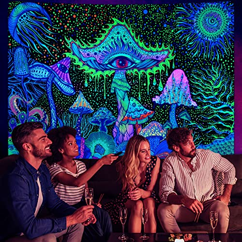 Krelymics Blacklight Tapestry Uv Reactive Eyes Tapestries Sea Creatures Boho Tapestry Neon Tapestry Glow In The Dark Tapestry Wall Hanging For Bedroom(51.2×59.1 Inches) #TOP1