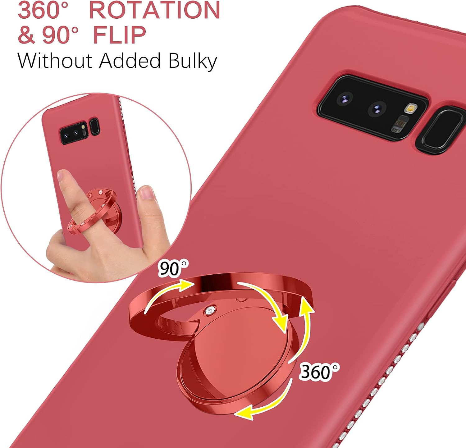 BENTOBEN Galaxy Note 8 Case,Samsung Note 8 Phone Case,Slim Silicone | 360° Ring Holder Kickstand | Soft Rubber Hybrid Hard Protection Shockproof Bumper Non-Slip Cute Girls Women Covers,Rose red