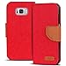 Produktbild Conie Samsung Galaxy S8 Plus Hülle für Galaxy S8 Plus Tasche, Textil Denim Jeans Look Booklet Cover Handytasche Klapphülle Etui mit Kartenfächer, Rot
