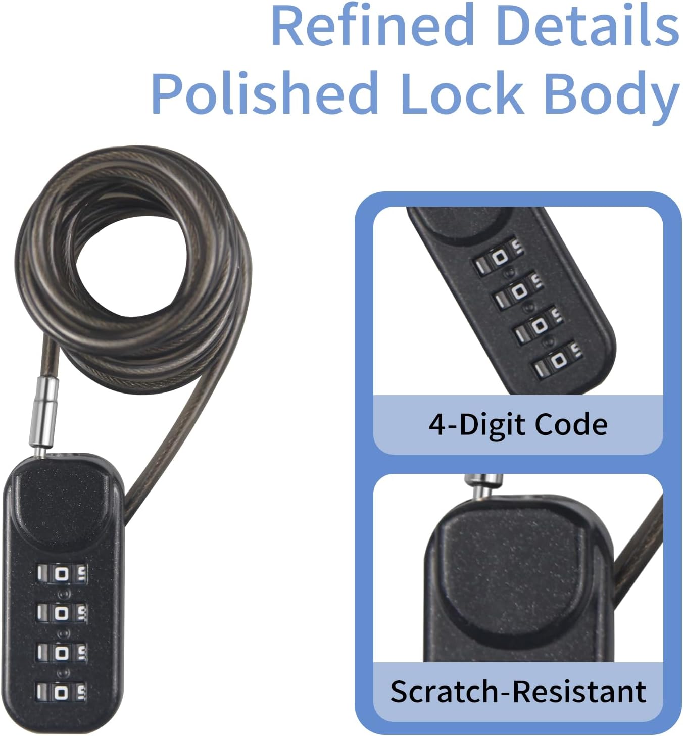 4-Digit Combination Cable Padlock with 48 inch (120 cm) Flexible Steel Cable, Small Lock for Locker,Luggage, Backpack,Cabinet,Gym Bag,Toolbox,Travel,(1, Black)