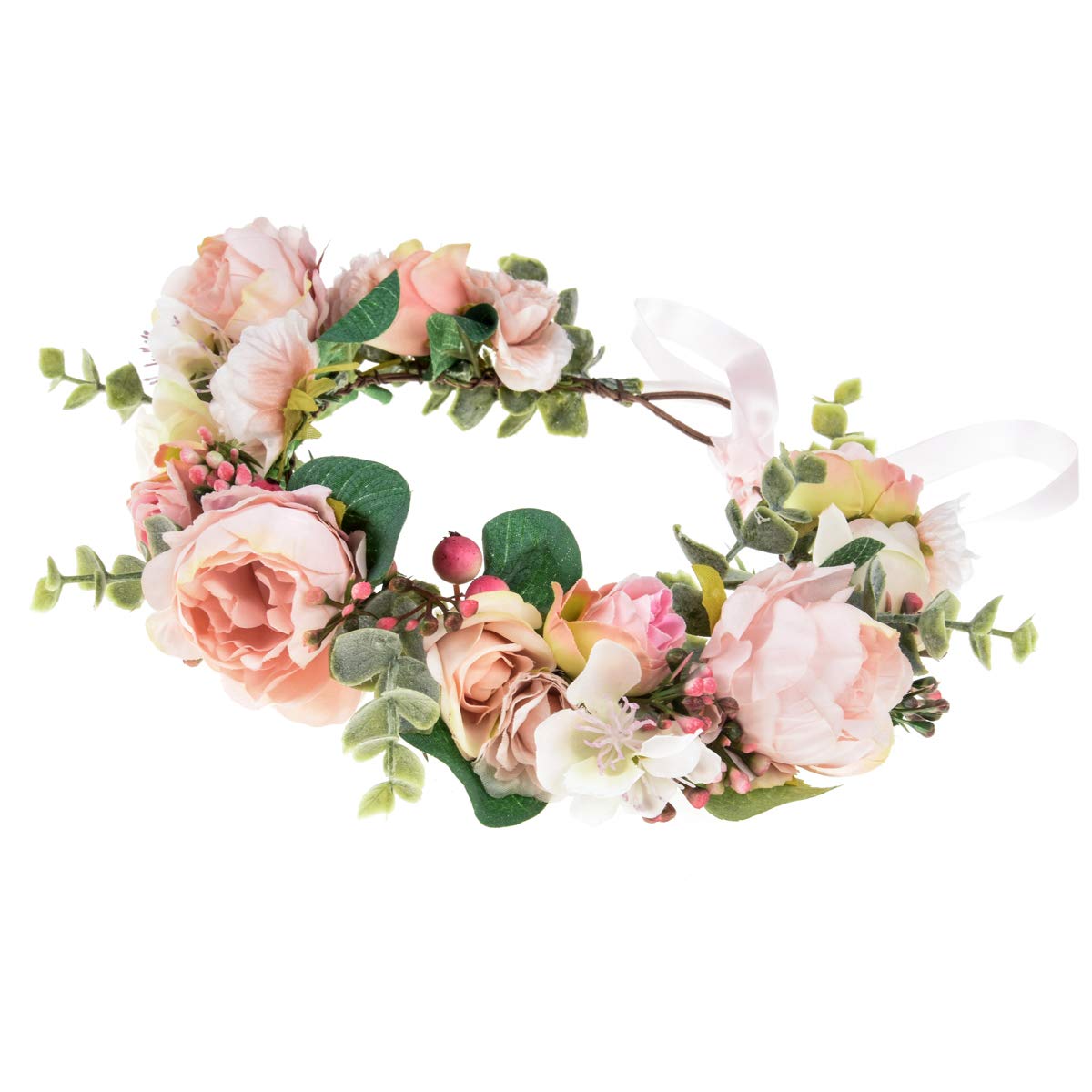 Vividsun Verstellbare Blumenkrone, Kopfschmuck, Blumenkrone, Hochzeit, Festivals, Foto-Requisiten (L/Blassrosa Pfingstrose)