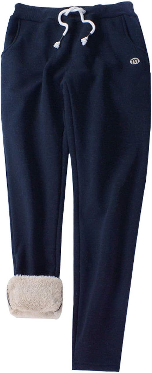 Gihuo Women's Sherpa Lined Sweatpants Winter Casual Jogger Sweat Pants Warm Athletic Thermal Fleece Lining Lounge Pants (Navy, Medium)