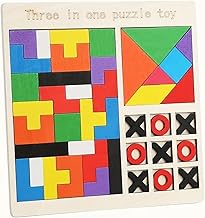 Fun4You 3 in 1 Wooden Puzzle Toy for Kids – Tangram, Tetris, Tic Tac Toe Board Game – Montessori Learning Toy for Boys Girls 3 4 5 Years – Educational Brain Teaser Gift for Toddlers