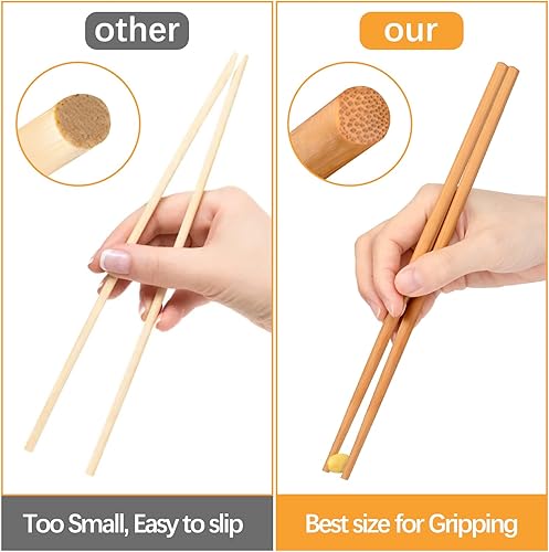 Miniatura 3 de Jucoan Juego de 100 pares de palillos de bambú reutilizables, palillos de bambú naturales saludables de 9.5 pulgadas de largo, palillos de madera