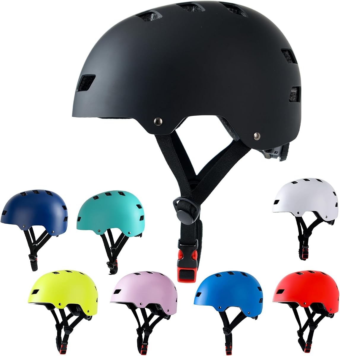 Casco de bicicleta para monopatín, 3 tamaños para adultos, jóvenes, adolescentes, niños pequeños | Ajustable para hombres, mujeres, niños y niñas, multideporte certificado de seguridad para patinete, patín, bicicleta, patinaje, patinaje sobre ruedas