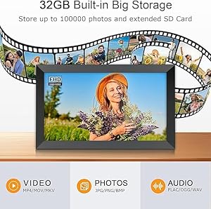 Frameo 10.1 Inch Digital Photo Frame with 1280 x 800 HD IPS Touch Screen, 32GB Large Storage Digital Picture Frame, Auto-Rotate, WiFi Enabled with Load from Phone Capability, Instantly Sharing