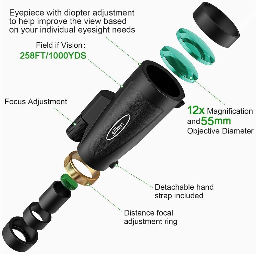 16x55 HD Monocular Telescope for Adults Kids, Waterproof Monocular with Quick Smartphone Holder,Day & Low Night Vision,BAK4 Prism FMC Lens for Stargazing Wildlife Bird Watching Travling