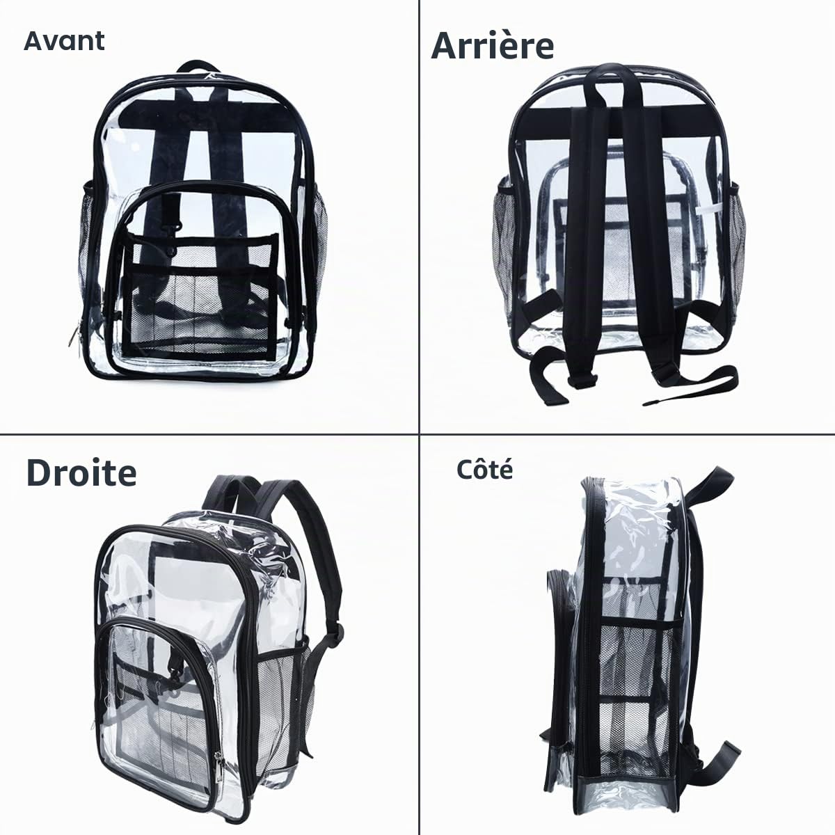 FISHSHOP Sac à Dos Transparent Étanche,Sac à Main Unisexe Sac à Dos D'école Transparent PVC,Pour le Travail, Les Voyages de Sécurité, Les Concerts et Les événements Sportifs
