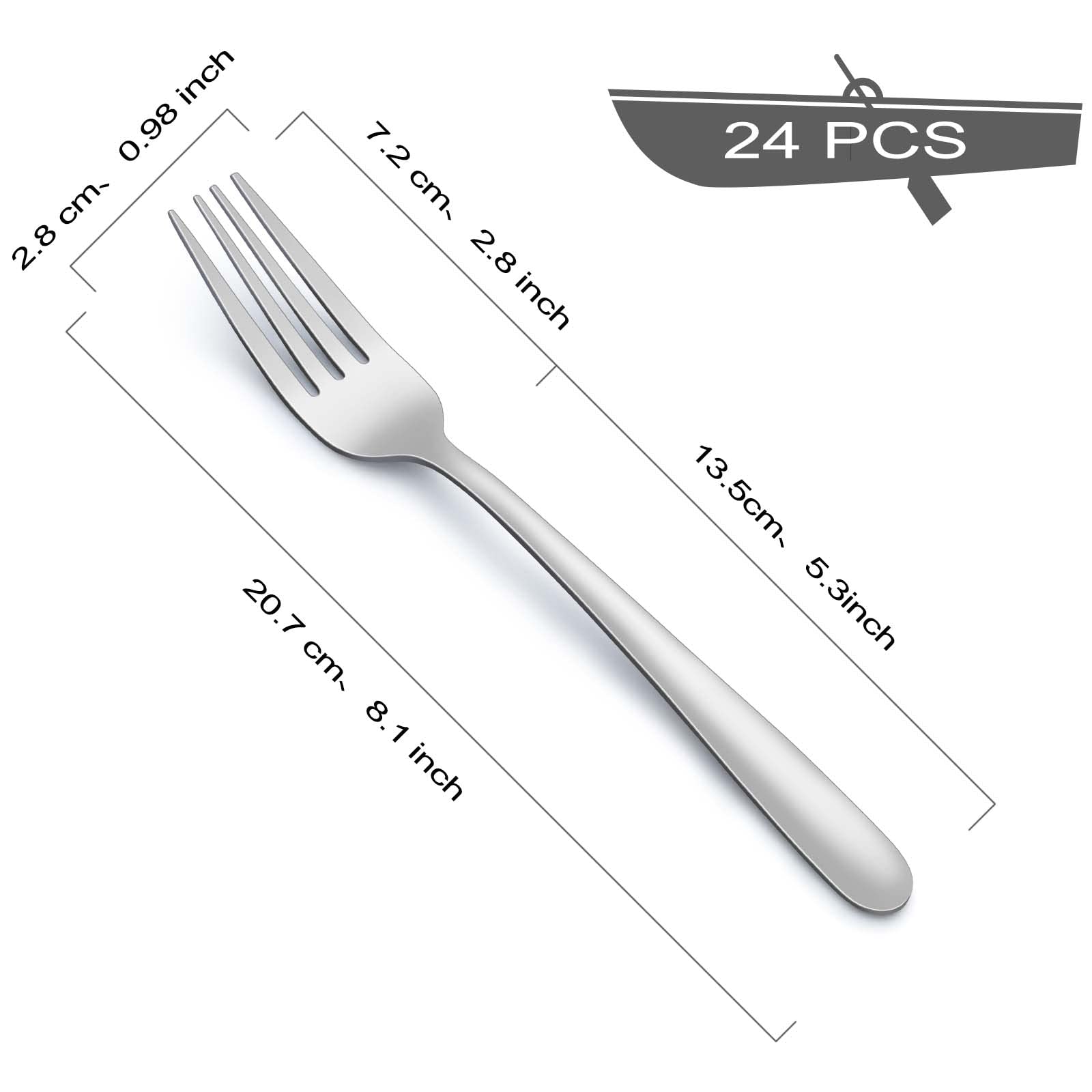 BEWOS Set 24 Pezzi Forchette da Tavola, in Acciaio Inox, 8,1Pollici (20,7 cm) da Tavolo, Lucidate a Specchio, Lavabili in Lavastoviglie, Uso per Casa, Hotel o Ristorante