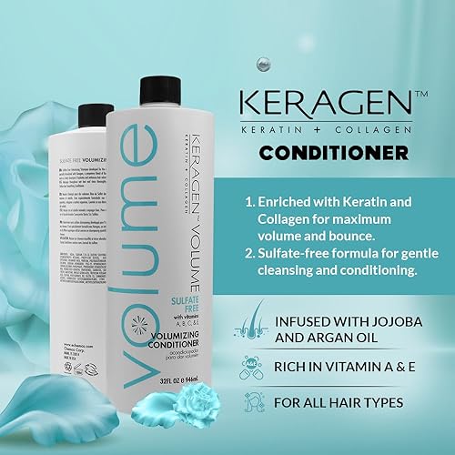 Miniatura 6 de KERAGEN - Acondicionador voluminizador para cabello fino con queratina y colágeno, sin sulfato de 32 onzas - Añade grosor, hidrata y mejora el