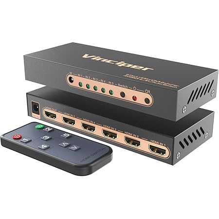 Vinciper HDMI Switch 5 Ports (5 x 1) 4K@ 60Hz HDMI 2.0 Switcher with IR Remote Control Support HDR & HDCP 2.2 Pass-Through & 3D &Full HD 1080P,Compatible for PS3/PS4, Xbox, Apple TV,Blu-Ray Player