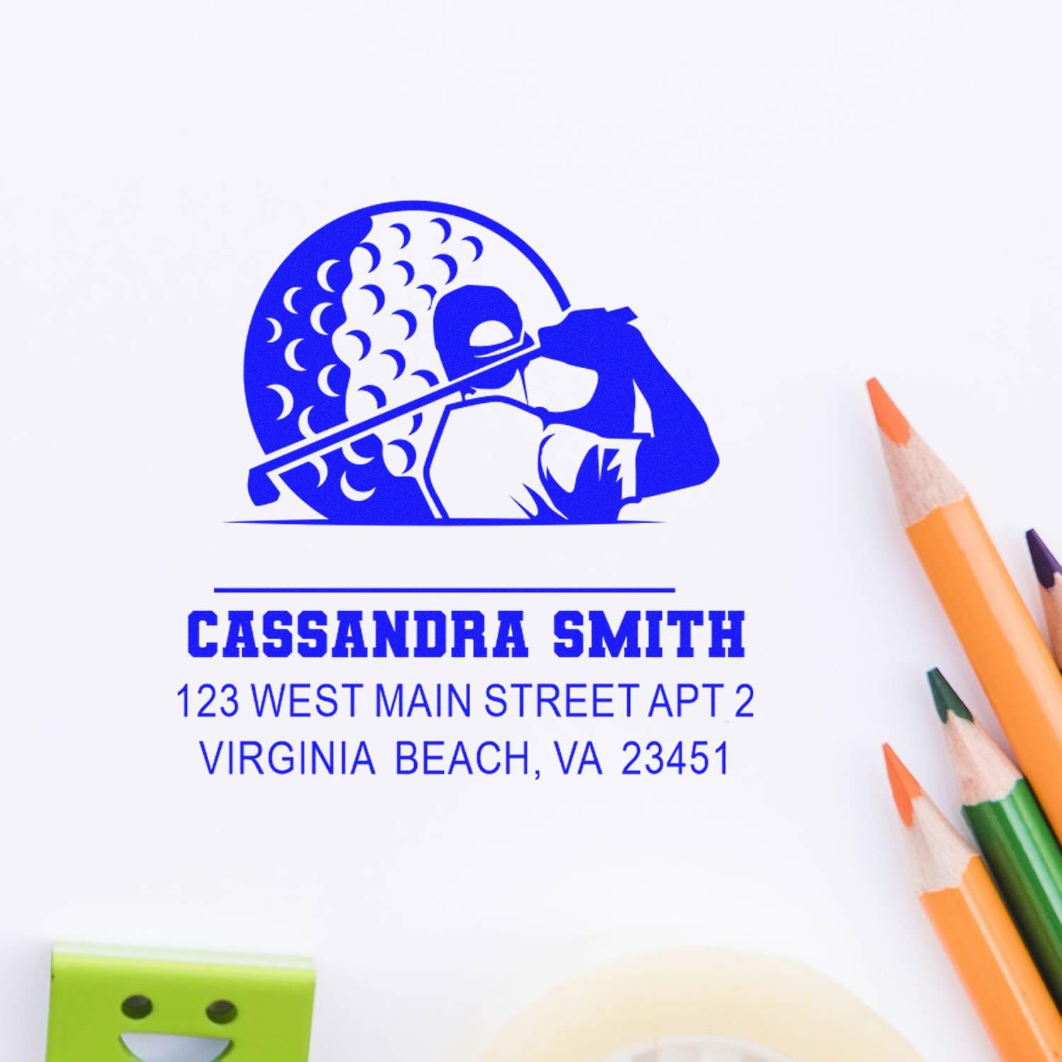 Golf Swing Silhouette Pre Inked Address Stamp - Address Stamp for Cards