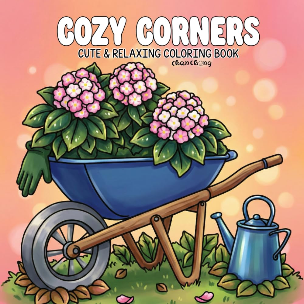 COZY CORNERS: Coloring books for adults and teenagers with lovely, cute images and simple designs to help relax and reduce stress.