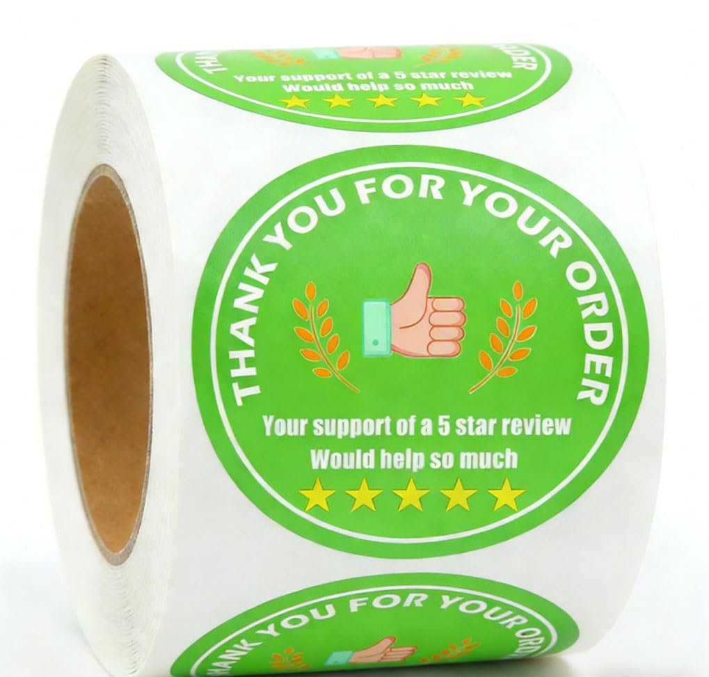 500 Pcs Thank You for Your Order Stickers 2 inch 5 Star Review Delivery Labels for Freshness Delivery Driver Accessories Food Delivery Tamper Shopper Grocery Takeout