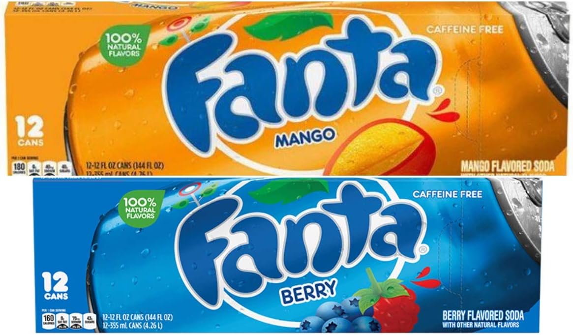 Fanta Berry and Mango Flavoured Soda 355ml (12 Cans Each)