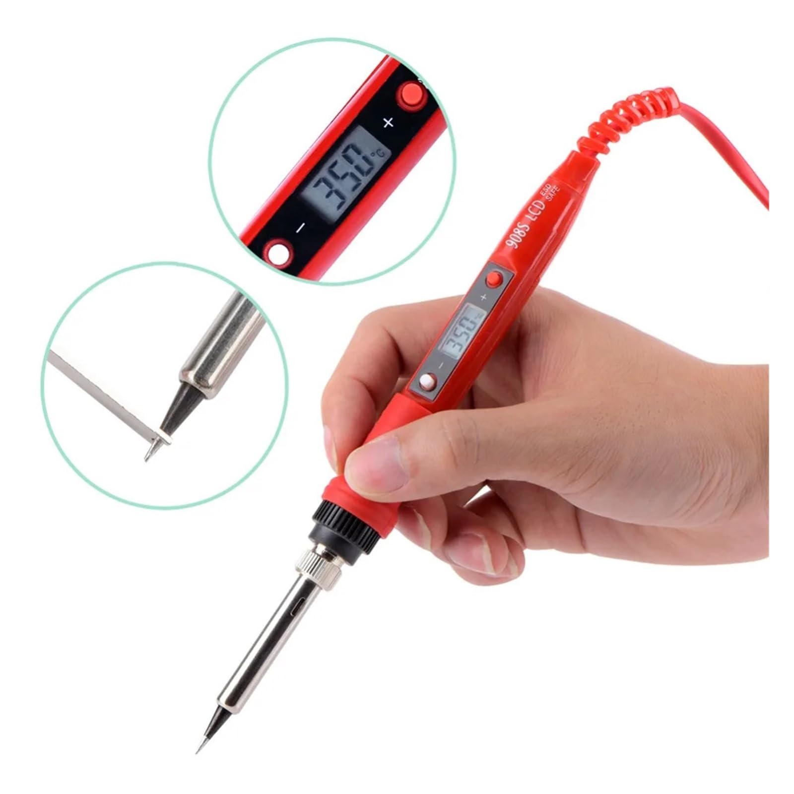Soldador Eléctrico De 80W, Temperatura Ajustable LCD Con Puntas Y Kits Pistola For Soldar Calidad Calentamiento Preciso(Red kit-04)