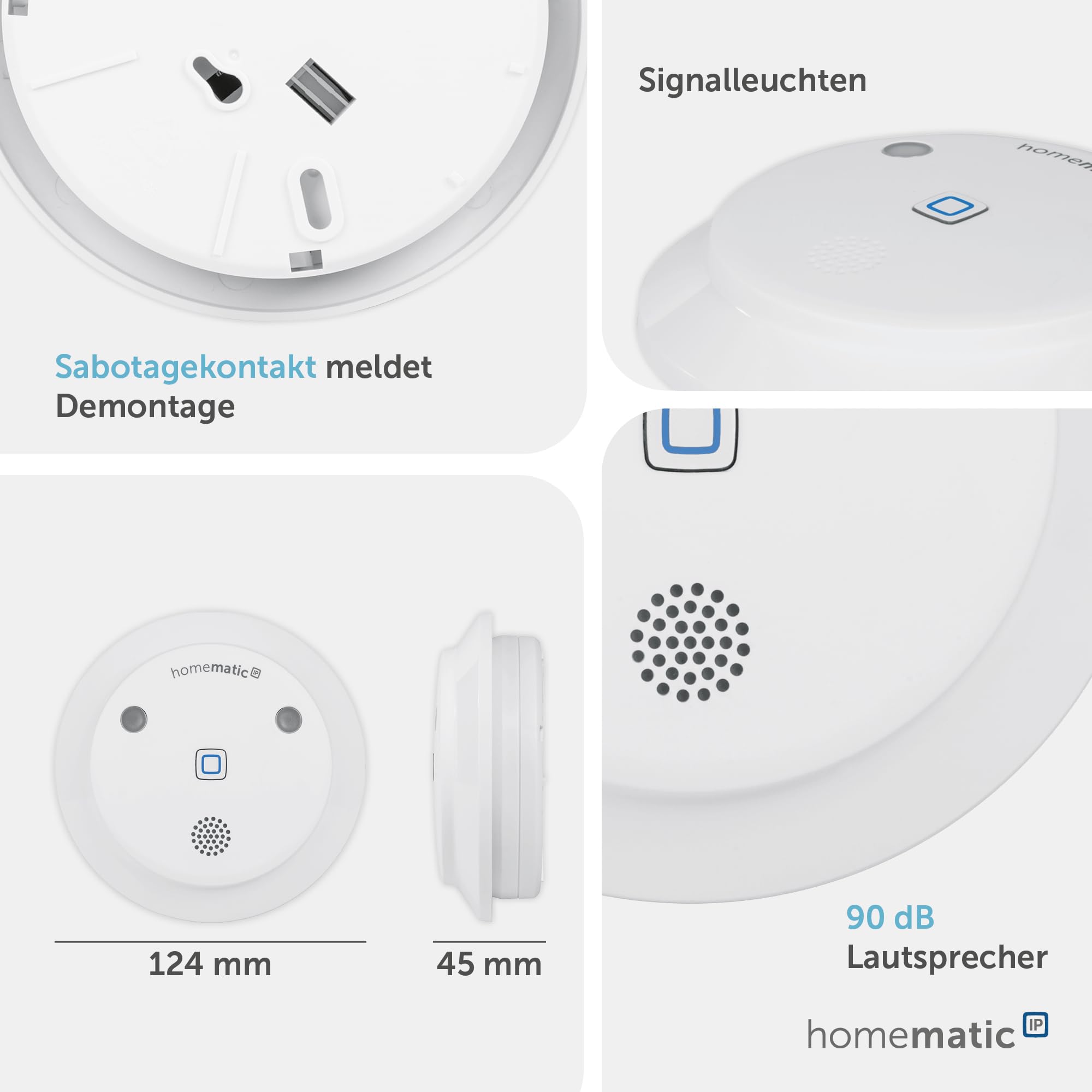 Homematic IP Alarmsirene, Smart Home, kabellose Funk-Innensirene mit App-Funktion warnt hörbar, sichtbar und per Push-Nachricht, 153825A0