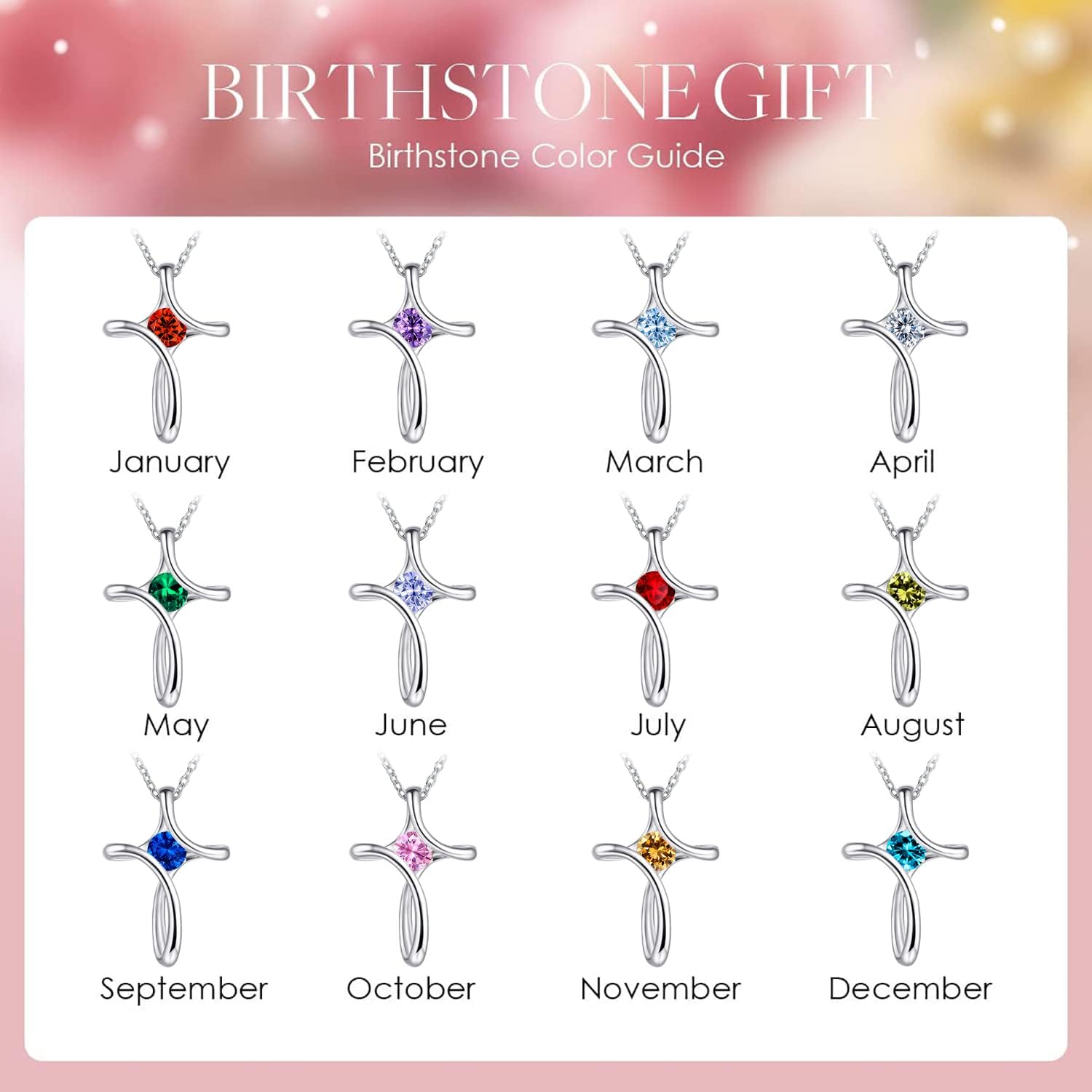 Cross Necklace for Women, 925 Sterling Silver Birthstone Necklace for Women with Diamond Sideways Cross Necklaces Birthstone Jewelry Birthday Gifts for Womens - Image 5