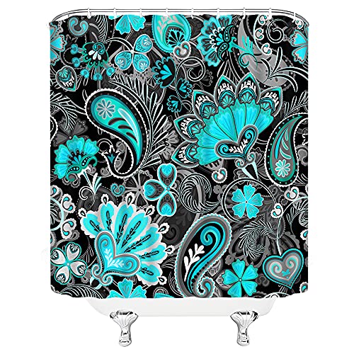 Laedciiti Boho Floral Shower Curtain Teal Grey Paisley Flowers Bright Modern Colorful Mandala Vintage Colorful Blossom Vibrant Farmhouse Fancy Art Fabric Bathroom Curtain Set With Hooks70 Wx70 H #TOP2