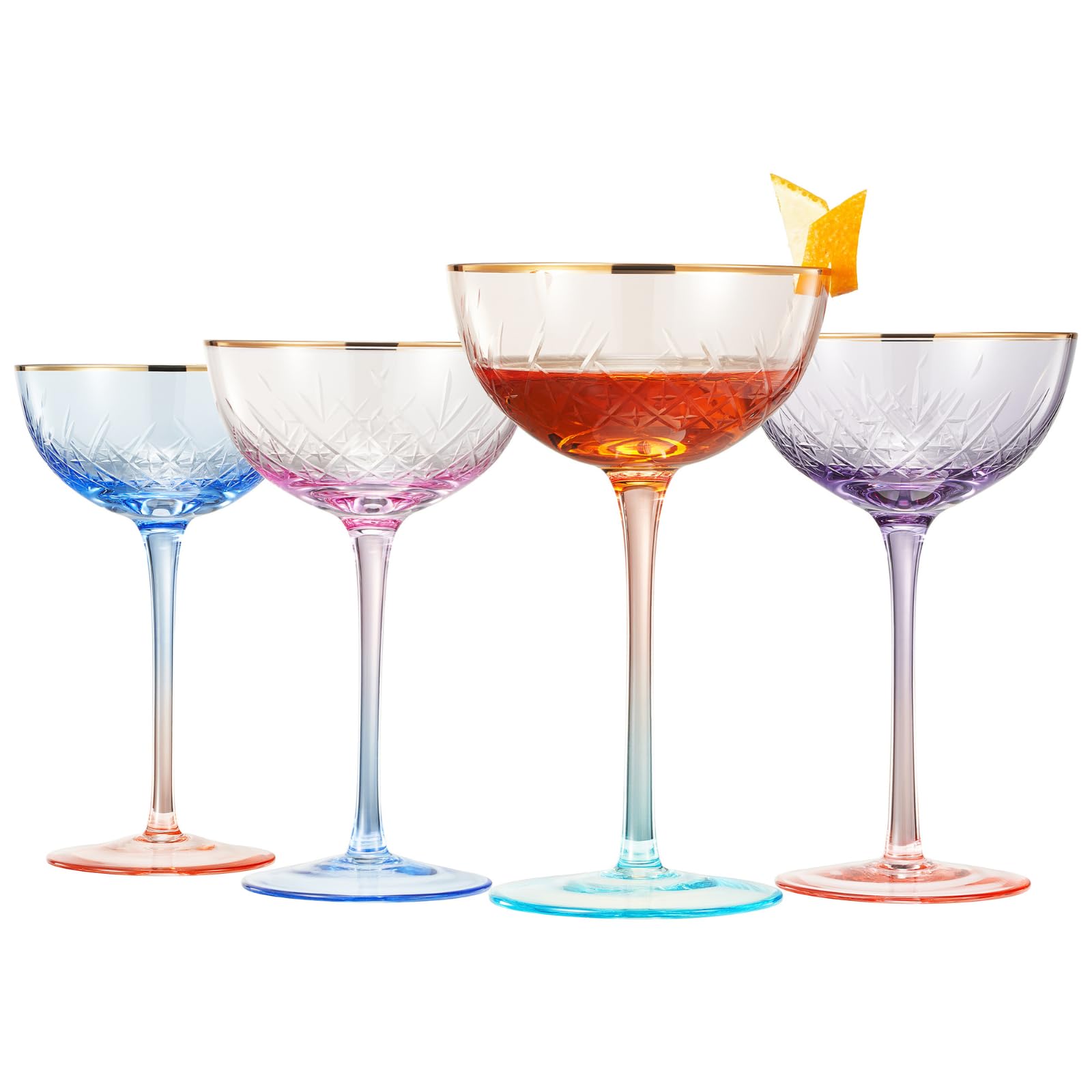Coupes de champagne vintage Art déco bicolores | Lot de 4 verres de 200 ml avec tiges