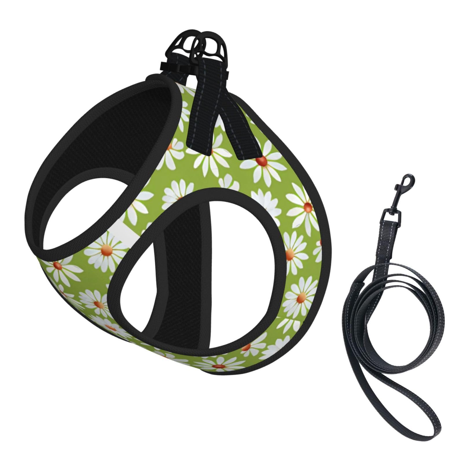 Daisy Field Watercolor Spring Summer Dog Harness and Leash Set No Pull Reflective Adjustable Soft Mesh Padded Pet Vest with Safety Buckle for Small Medium Dogs and Cats Medium