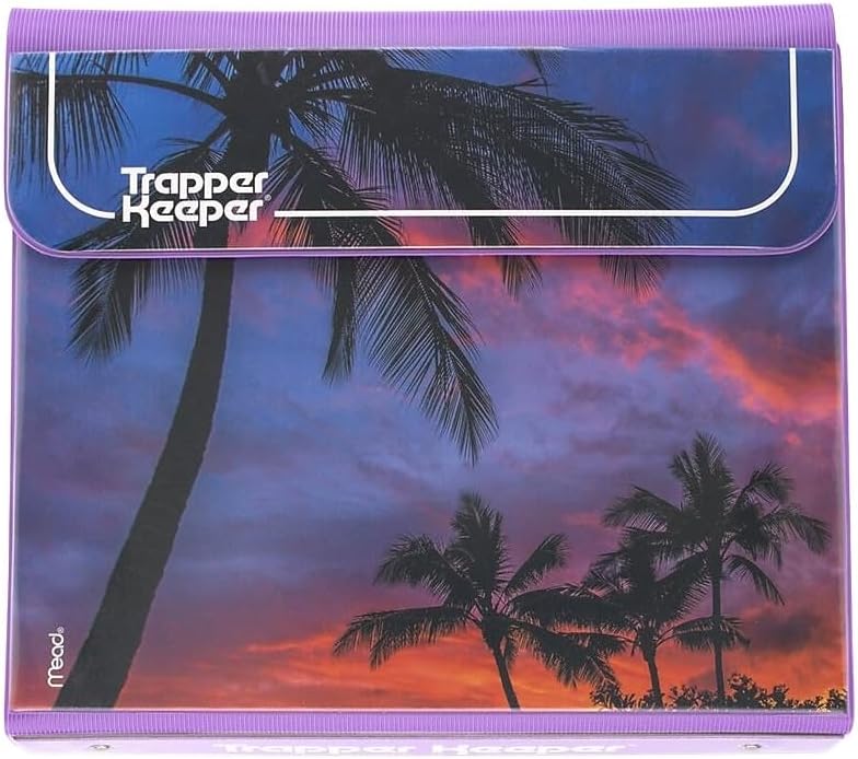 Trapper Keeper Binder, Retro Design, 1 Inch Binder Includes 2 Folders and Extra Pocket, Metal Rings and Spring Clip, Secure Storage, Palm Trees, School Supplies (260038FDE1-ECM)