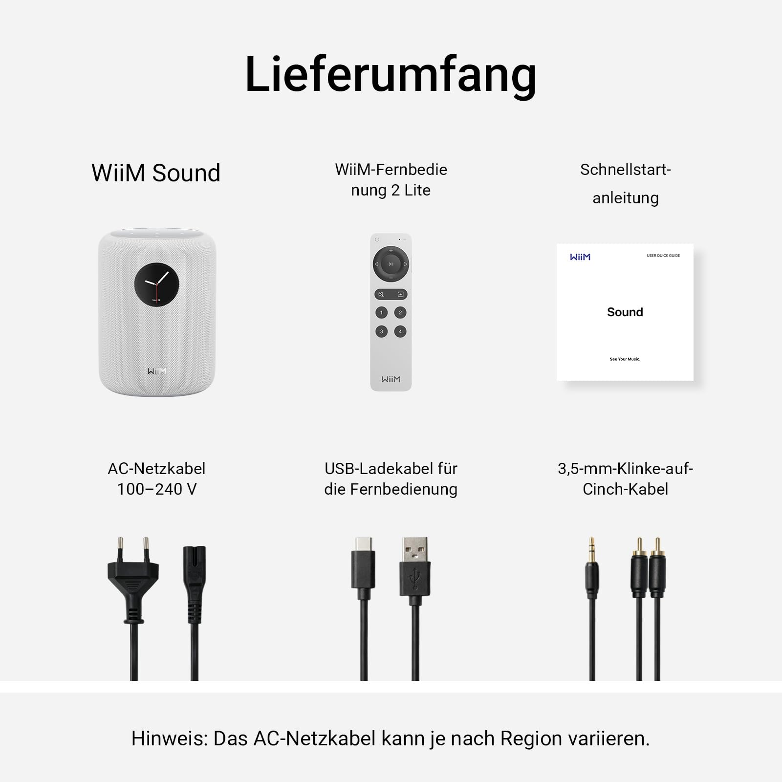 WiiM Sound Smart Lautsprecher, 1,8″ Touchscreen, Hi‑Res 24‑bit/192 kHz, AI RoomFit™ Raumkorrektur, 100W Spitzenleistung, Wi‑Fi 6E/Bluetooth 5.3, Multiroom & Stereo-Kopplung, inkl. Fernbedienung, Weiß
