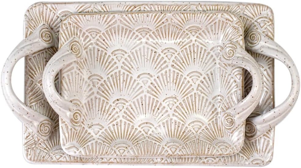 Deco-Inspired American Handmade Stoneware Nesting Tray Set, 12.75"