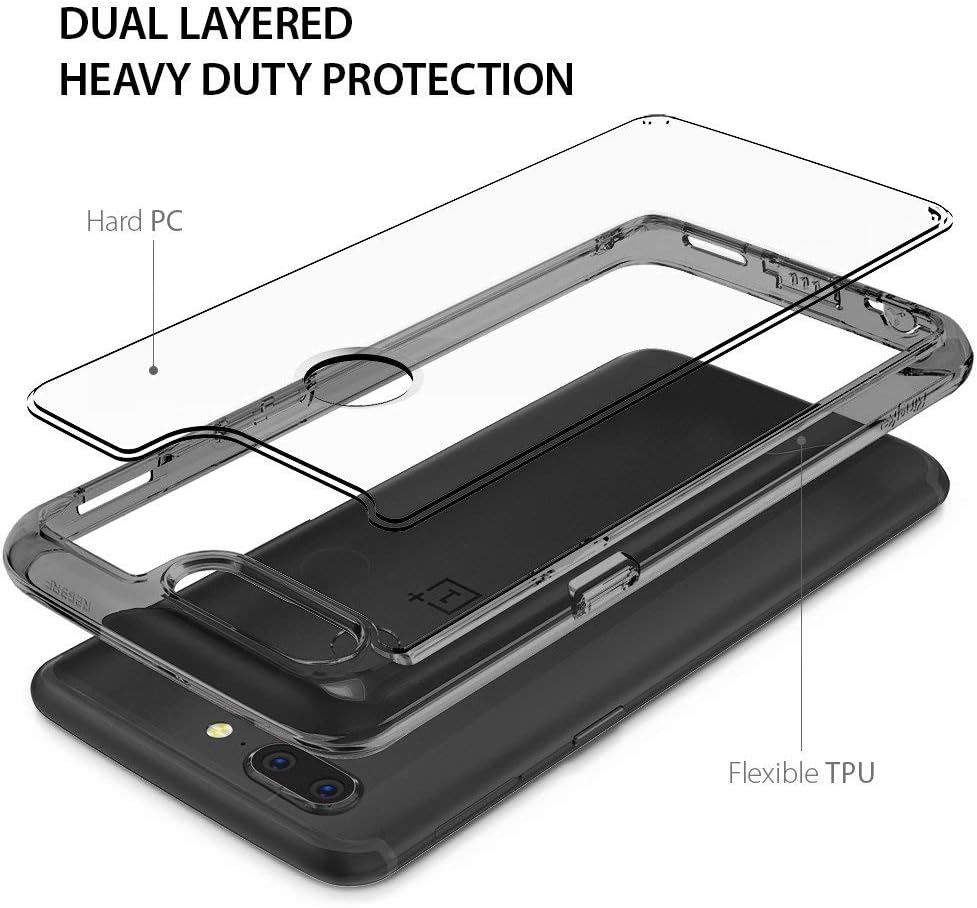 Ringke Fusion Compatible with Oneplus 5T Case Crystal Clear Minimalist Transparent PC Back TPU Bumper Drop Protection Scratch Resistant Natural Shape Protective Cover for Oneplus5T - Smoke Black
