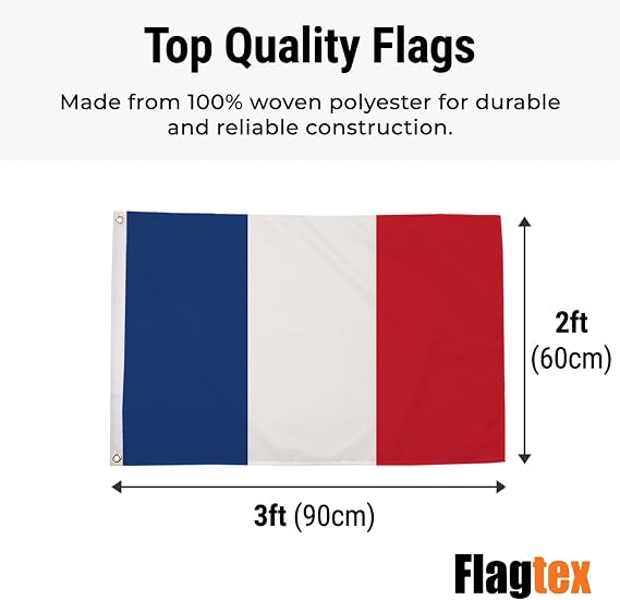 France Flag Small 3ft x 2ft (90cm x 60cm) - French National Flag Tricolore, Garden Display Outdoor Polyester Flag, European Country Banner, Sports Events