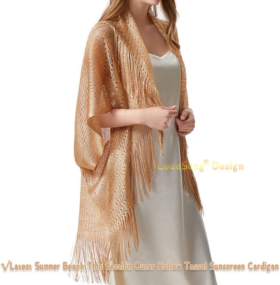LoudSung Summer Sheer Shrug Top Open Front Cardigan Beach Thin Soft Hollow Tassel Shawls for Women Girls