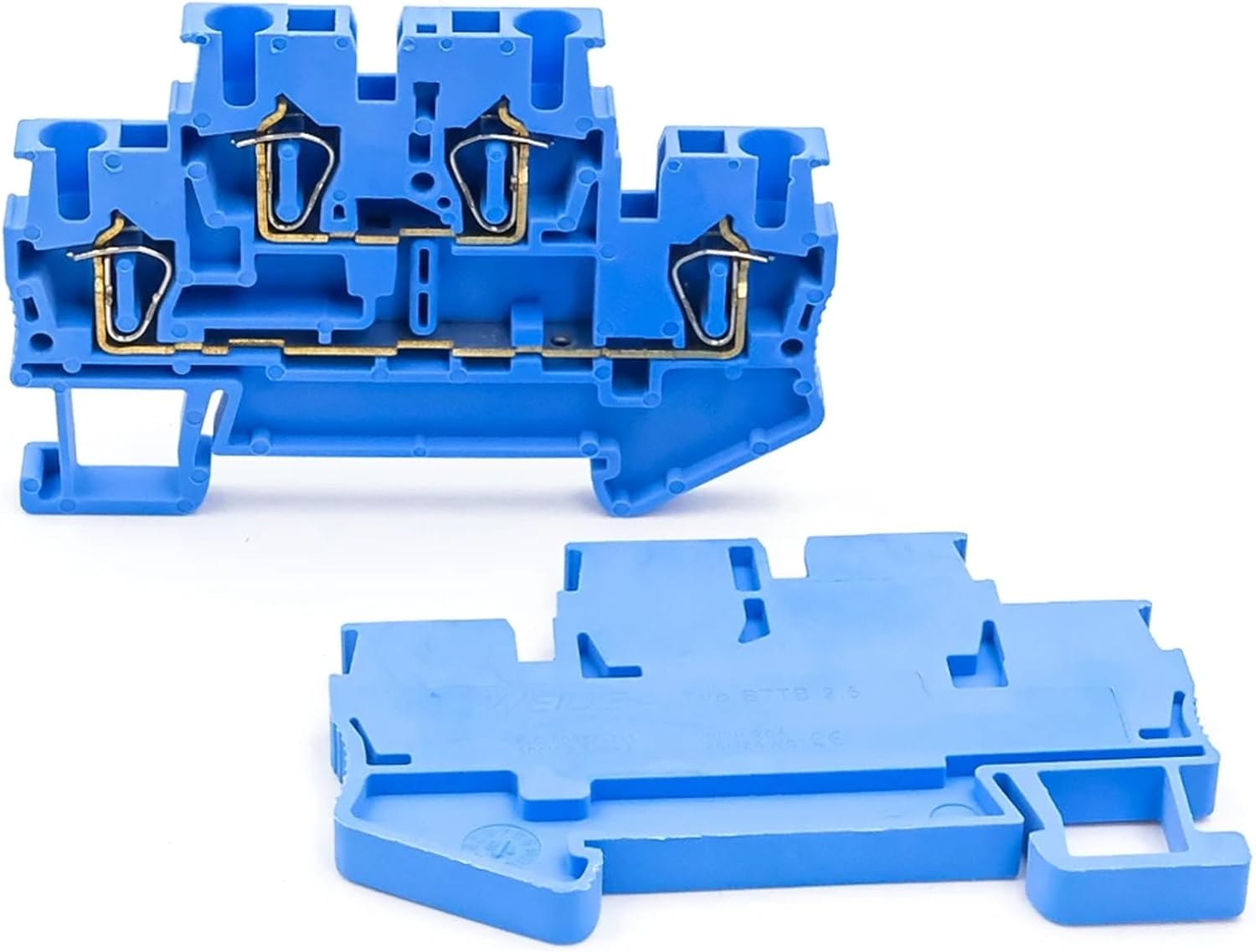 50Pcs STTB 2.5 DIN Rail Terminal Block, Double Layer 2.5mm² Spring Clamp Compact Electrical Connectors for Industrial(STTB-2.5-Blue)