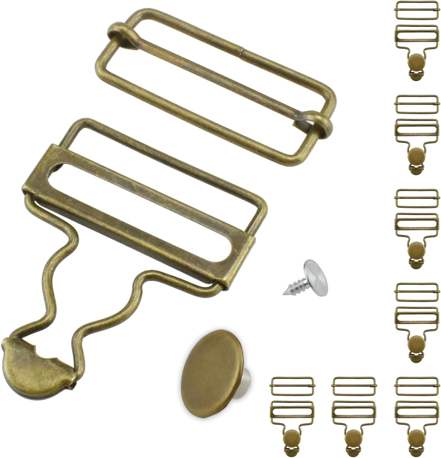 Metal Overall Clip Buckles Replacement, Metal Suspender Buckles with Adjustable Slide Buckle and Buttons