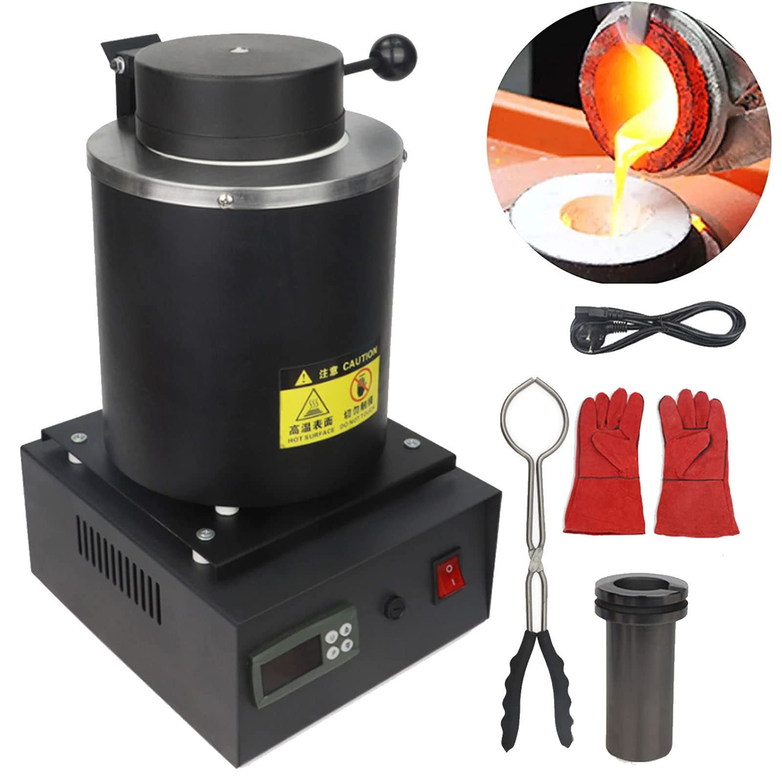 LYDZUSDP Gold Melting Furnace,Electric Digital Smelting Furnace,1150? /2102 ? Smelter Kiln Kit Casting Refining Jewelry Precious Metals Gold Silver Copper Aluminum 1KG Black