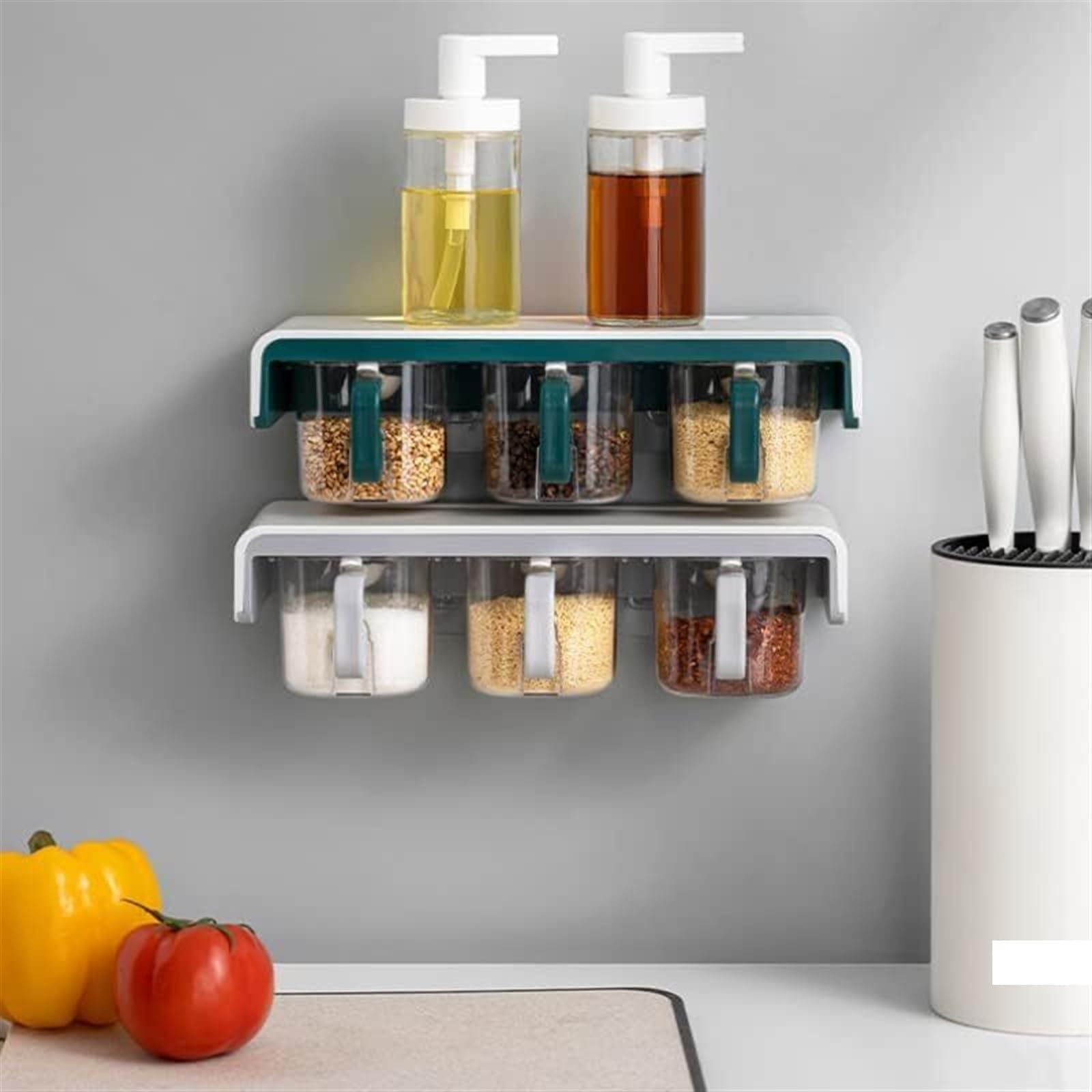 Pots d'assaisonnement, boîte à épices, coffret d'assaisonnement étagère de cuisine pots à condiments de cuisine conteneur de stockage étagère à épices cuillère boîte de rangement pots à épices simple