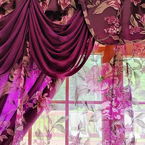 Gohd Roman Romance. Burnt-Out Printed Organza Window Curtain Panel Drape With Attached Fancy Valance And Taffeta Backing (Purple, 55 X 84 Inches + Attached Valance X 2Pcs) #TOP1