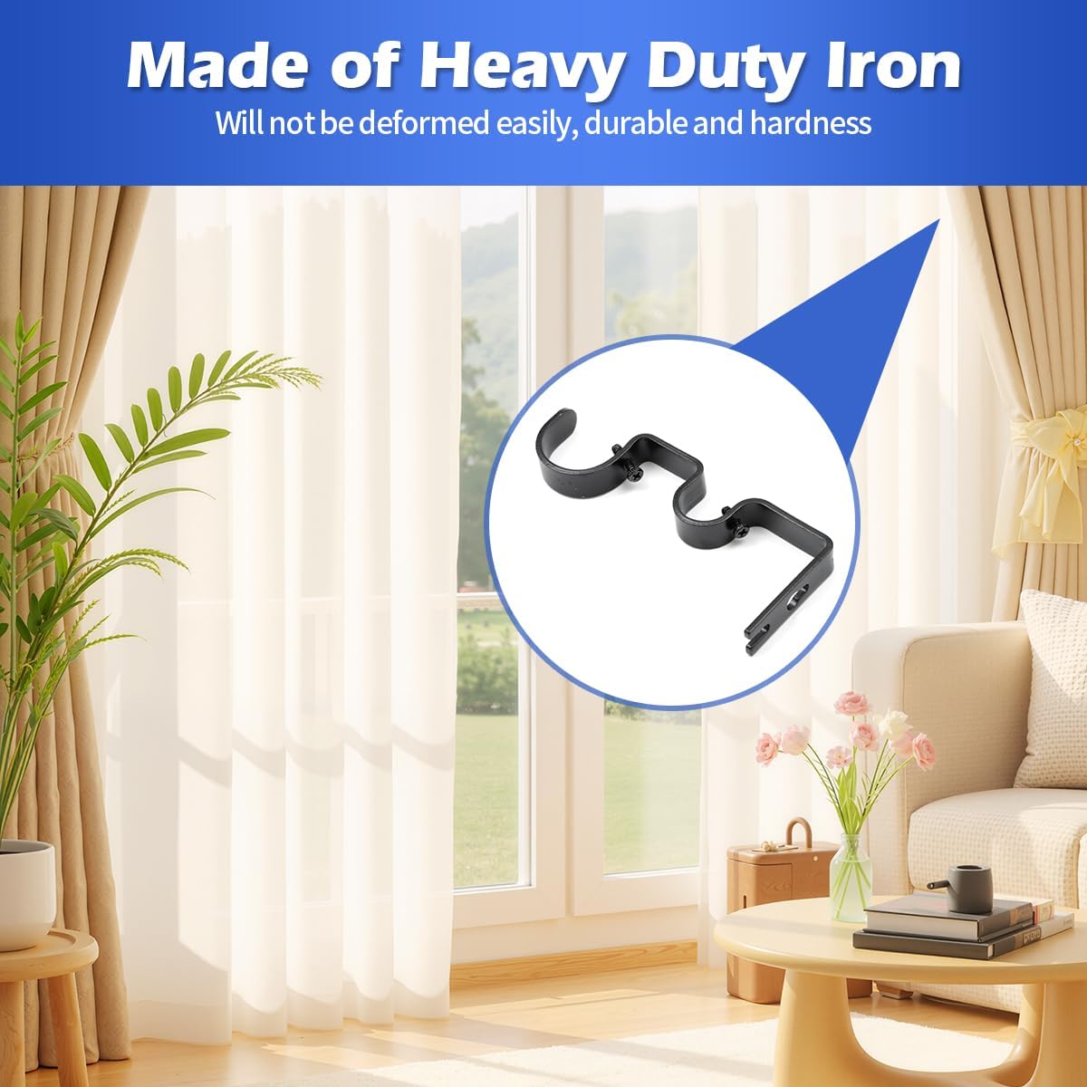 Creatyi Heavy Duty Double Curtain Rod Bracket Double Rod Holders for 1 1/4 Inch and 3/4 Inch Rod (3 PCS, Black)