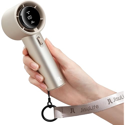 JISULIFE Handheld Fan Pro Series - Extreme Cooling Output: 1-100 Speed Scroll Wheel, Metal Body, Digital Display, 1.5H Fast Charge, 5000mAh-Portable Fan for Travel Outdoor, Gifts for Women Men(Brown)