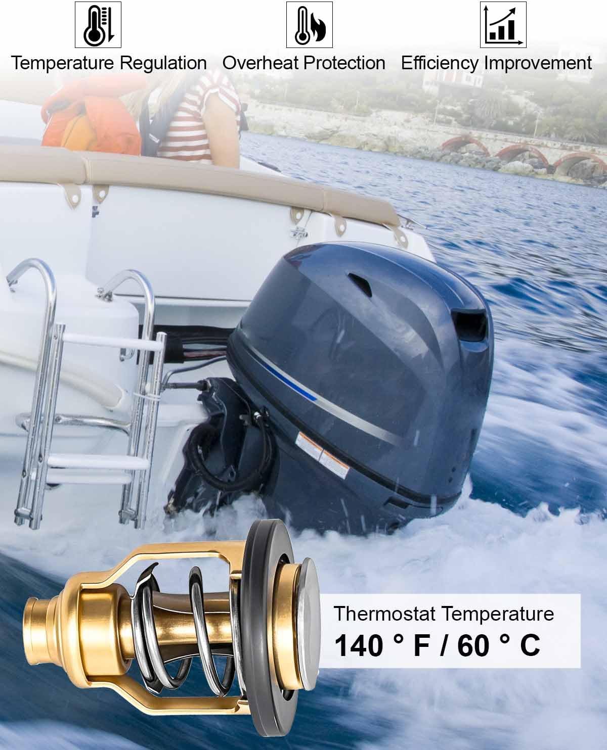 60°C 140°F Thermostat Compatible with Yamaha 4-Stroke F75 F80 F90 F100 F150 F200 F225 F250 F250B VF200 VF225 VF250 Outboard Engine Replace 67F-12411-01, Boat Motor Thermostat