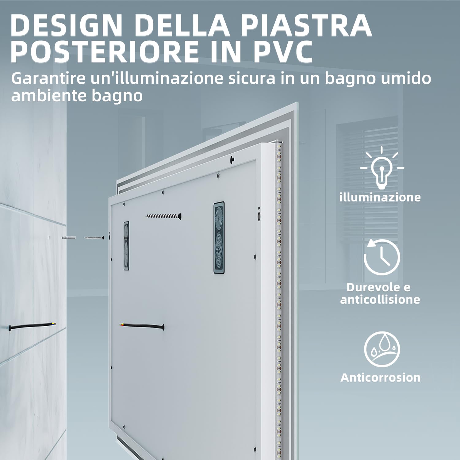 SONNI Specchio da Bagno Bluetooth, Specchio Bagno Retroilluminato con Luce120x70cm, Display per Orologio e Temperatura,Double Touch con Funzione Antiappannamento