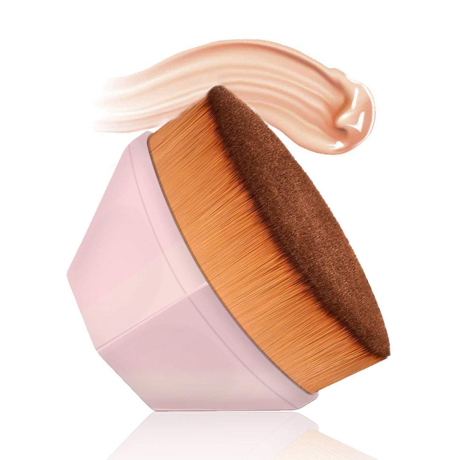 Foundation Makeup Brush Flat Top Kabuki Blender with Hexagon Grip | Petal Contour Soft Dense Bristles for Liquid, Cream & Powder Cosmetics | Flawless Finish Brush with Protective Case (Pink)